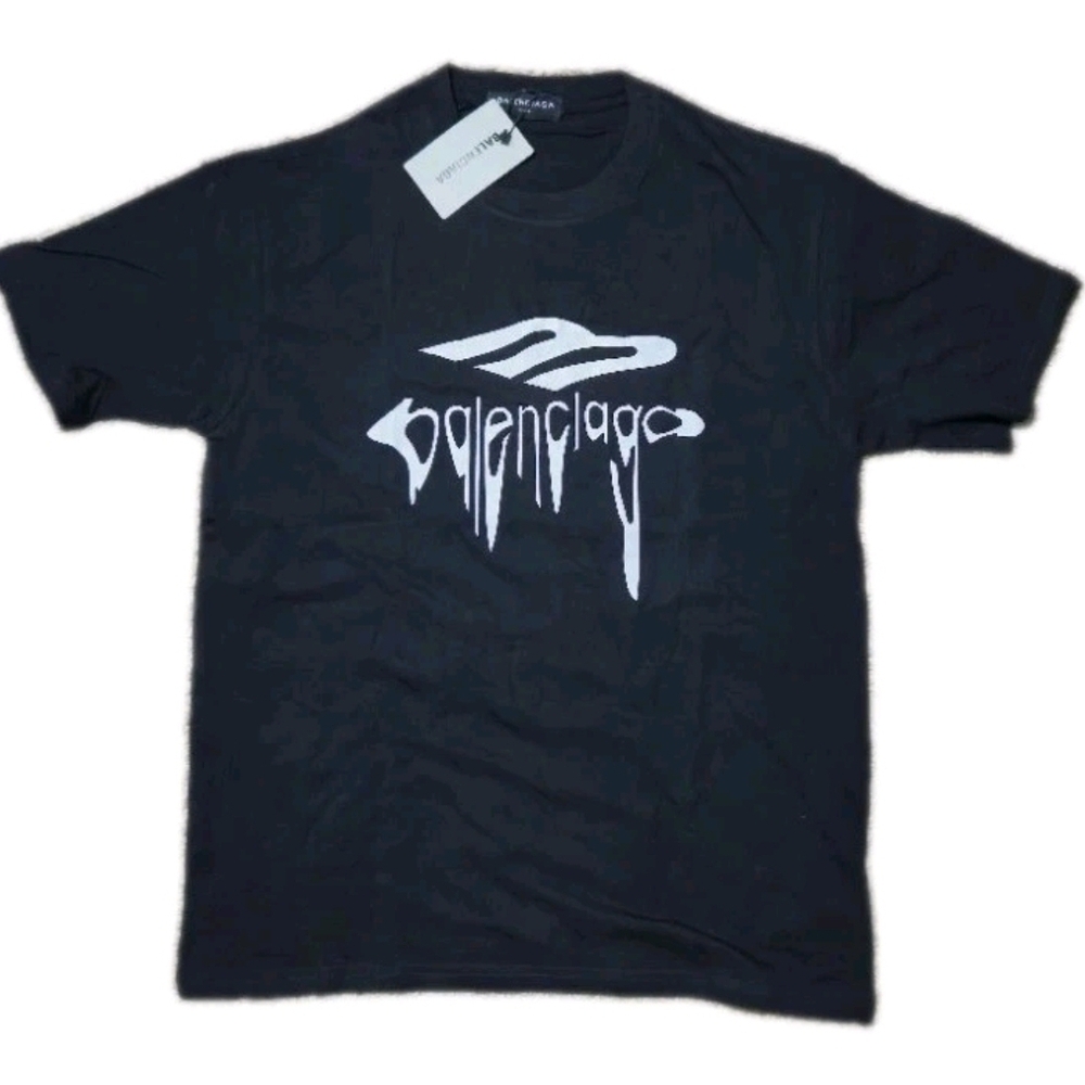 Balenciaga Drip Logo Design Men's Black T-Shirt, Large (NWT)